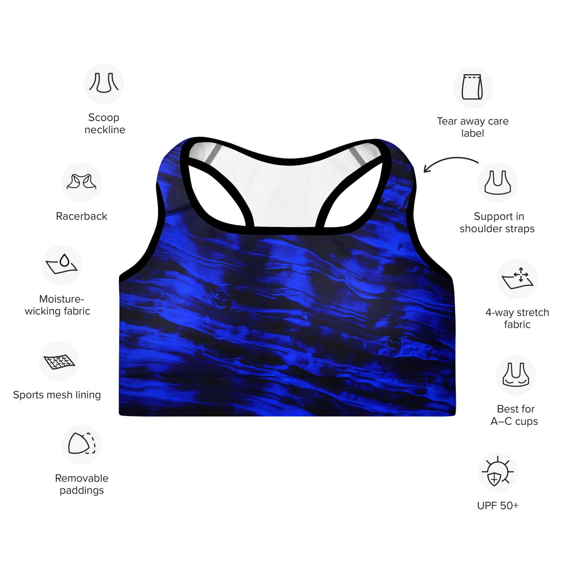 Blue Black Sports Bra. Gym top or Dance top. Yoga top or bra. Mood Indigo by WickedYo.